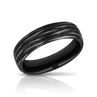 Black Titanium 6.5mm Comfort Fit Tree Bark Finished Ring - view 2 of 2