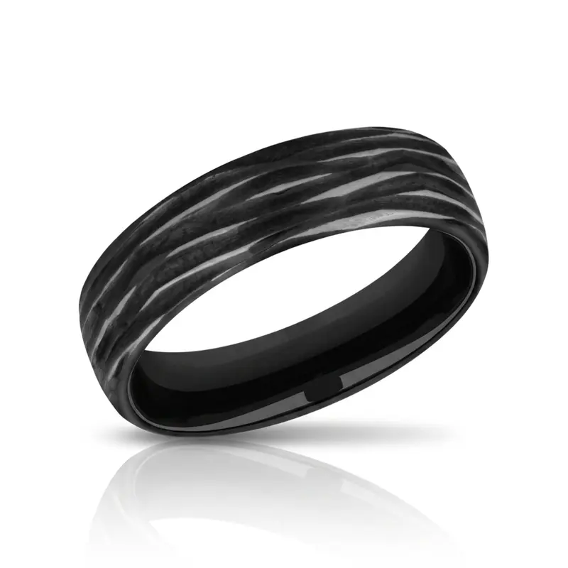 black titanium Black Titanium 6.5mm Comfort Fit Tree Bark Finished Ring - alternate view 2