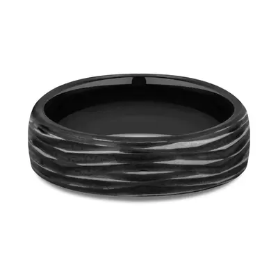 Black Titanium 6.5mm Comfort Fit Tree Bark Finished Ring - view 1 of 2