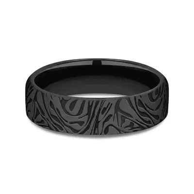 Black Titanium 6.5mm Comfort Fit Faux Mokume Ring - view 1 of 2