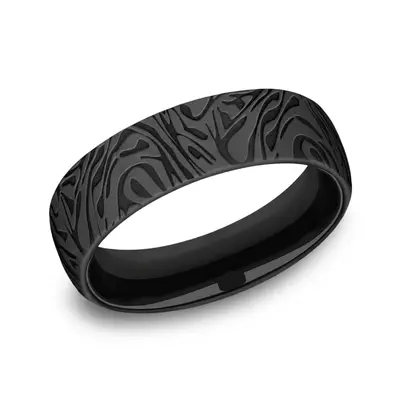 Black Titanium 6.5mm Comfort Fit Faux Mokume Ring - view 2 of 2