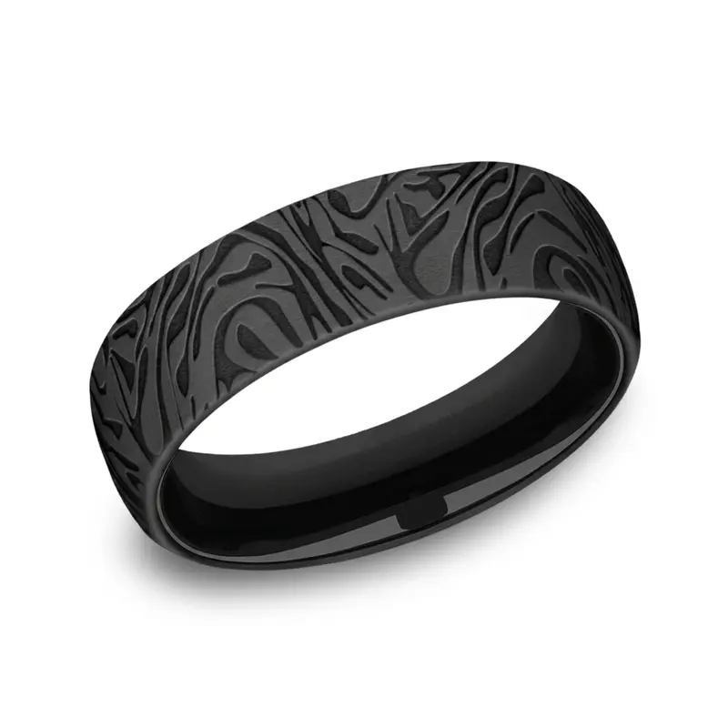 black titanium Black Titanium 6.5mm Comfort Fit Faux Mokume Ring - alternate view 2