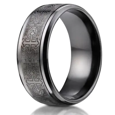 black titanium Black Titanium 9mm Comfort-Fit Cathedral Cross Design Ring - alternate view 4 thumbnail