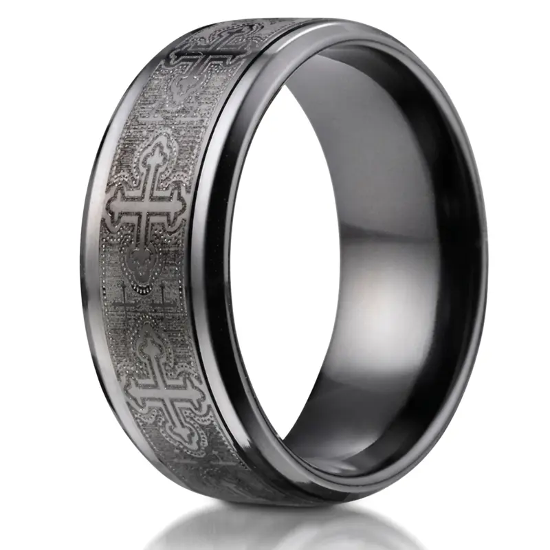 black titanium Black Titanium 9mm Comfort-Fit Cathedral Cross Design Ring - alternate view 4