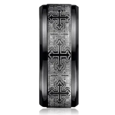 black titanium Black Titanium 9mm Comfort-Fit Cathedral Cross Design Ring - alternate view 3 thumbnail