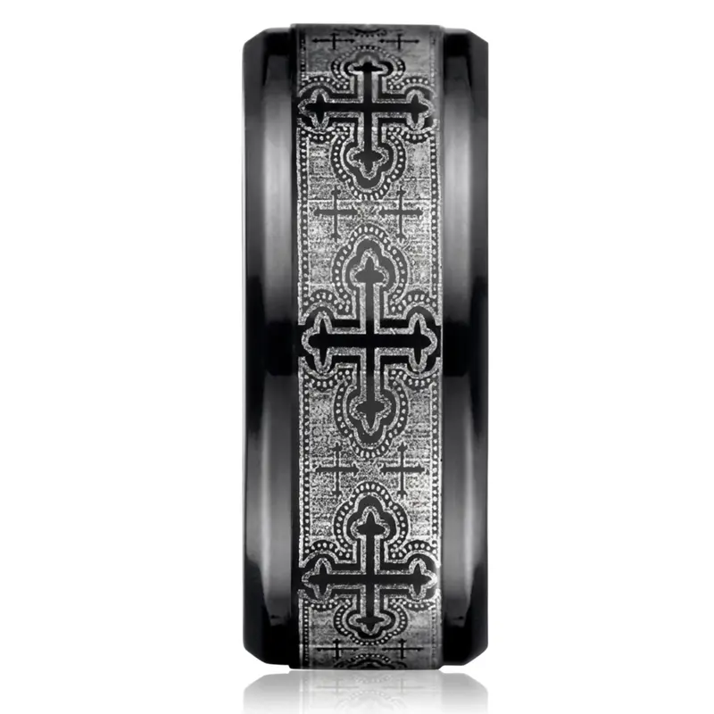 black titanium Black Titanium 9mm Comfort-Fit Cathedral Cross Design Ring - alternate view 3
