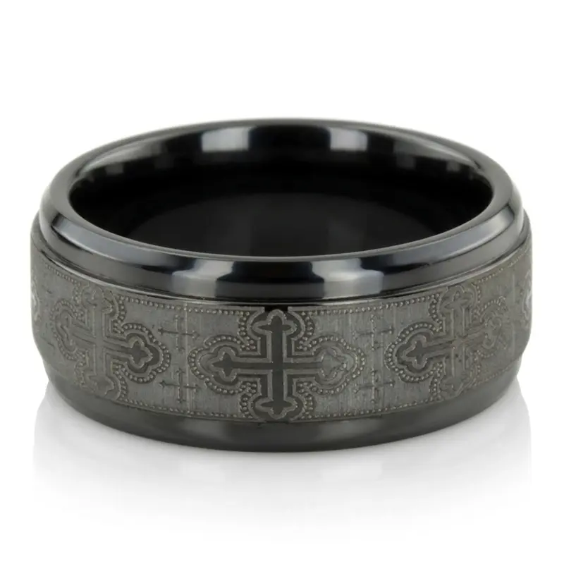 black titanium Black Titanium 9mm Comfort-Fit Cathedral Cross Design Ring - main view