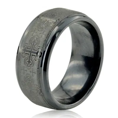 Black Titanium 9mm Comfort-Fit Cathedral Cross Design Ring alternate view