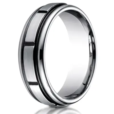 Cobaltchrome™ 7mm Comfort-Fit Satin-Finished Round Edge Blackened Sectional Design Ring - view 1 of 2