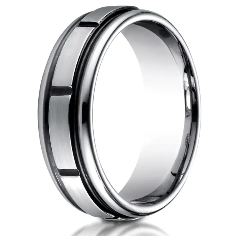 cobalt chrome Cobaltchrome™ 7mm Comfort-Fit Satin-Finished Round Edge Blackened Sectional Design Ring - main view