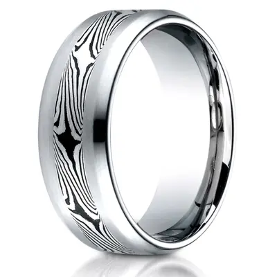 Cobaltchrome™ 8.0 Comfort-Fit Satin-Mokume Design Ring - view 1 of 2