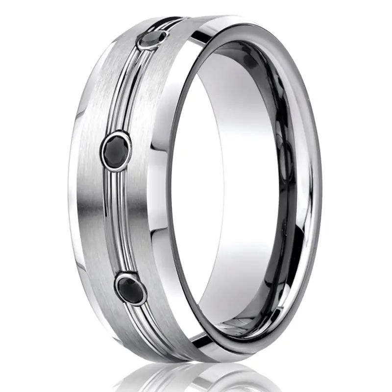 cobalt chrome Cobaltchrome™ 7.5mm Comfort-Fit 3-Stone Black Diamond Design Ring (.20ct) - main view