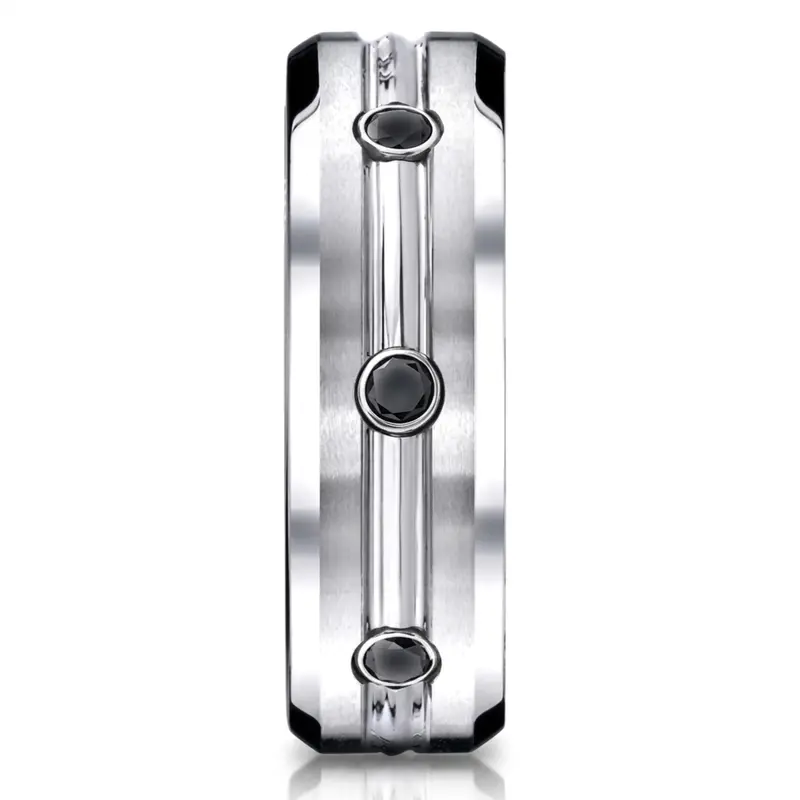 cobalt chrome Cobaltchrome™ 7.5mm Comfort-Fit 3-Stone Black Diamond Design Ring (.20ct) - alternate view 2