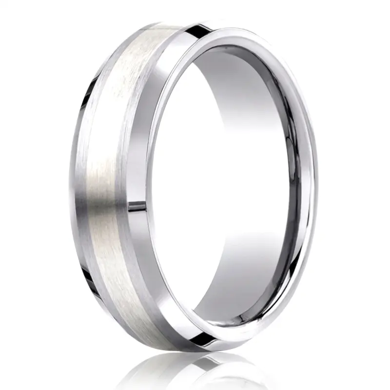 cobalt chrome Cobaltchrome™- Silver 7mm Comfort-Fit Satin-Finished Silver Inlay Design Ring - main view