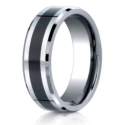 Cobaltchrome™7mm Comfort-Fit Ceramic Inlay Design Ring - view 1 of 2