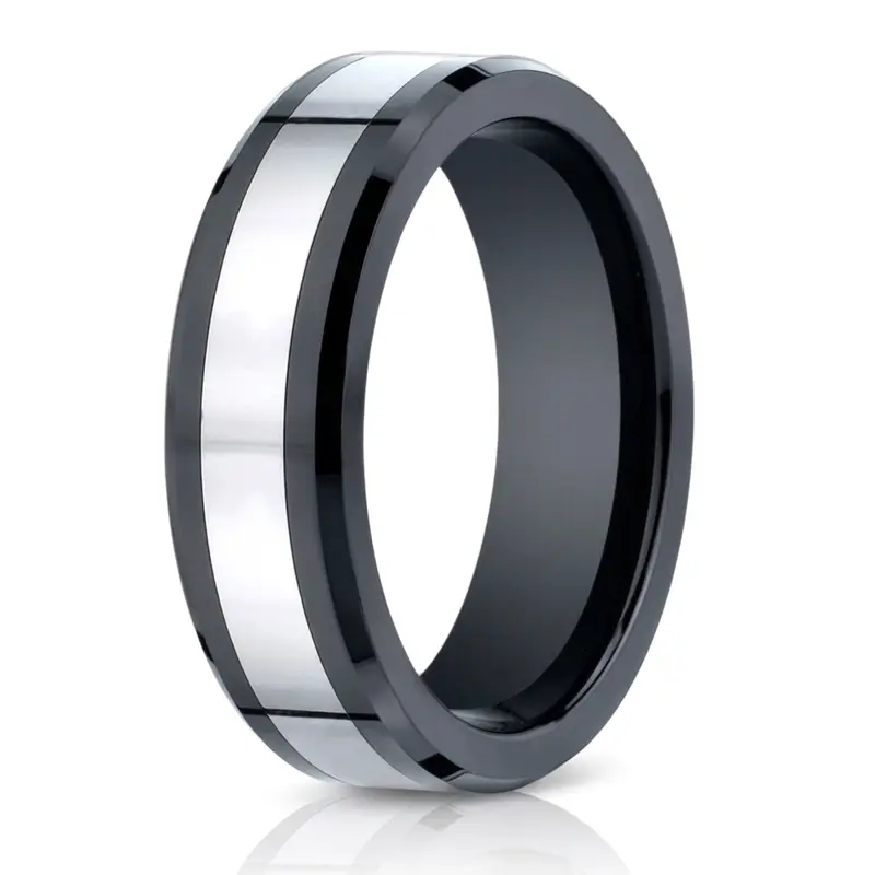 cobalt chrome Cobaltchrome™7mm Comfort-Fit Ceramic Beveled Edge Design Ring - main view