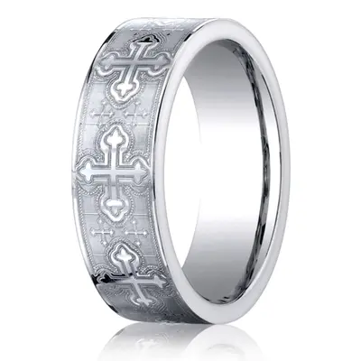 Cobaltchrome™ 7.5mm Comfort-Fit Cross Design Ring - view 1 of 2