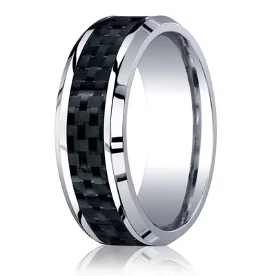 Cobaltchrome™ 8mm Comfort-Fit Carbon Fiber Inlay Design Ring - view 1 of 2