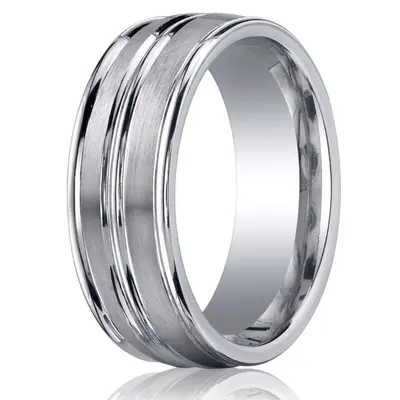 Cobaltchrome™ 8mm Comfort-Fit Satin-Finished High Polished Center & Round Edge Design Ring - view 1 of 2