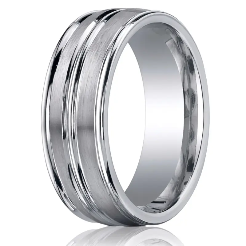 cobalt chrome Cobaltchrome™ 8mm Comfort-Fit Satin-Finished High Polished Center & Round Edge Design Ring - main view
