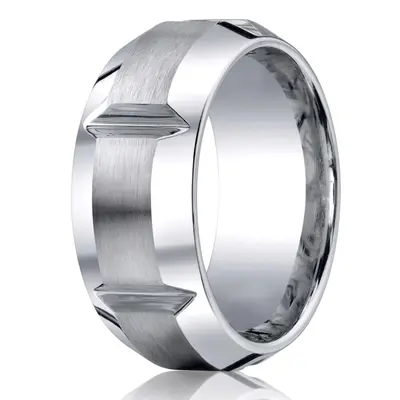 Cobaltchrome™ 10mm Comfort-Fit Satin-Finished, High Polished Grooves & Beveled Edge Design Ring - view 1 of 2