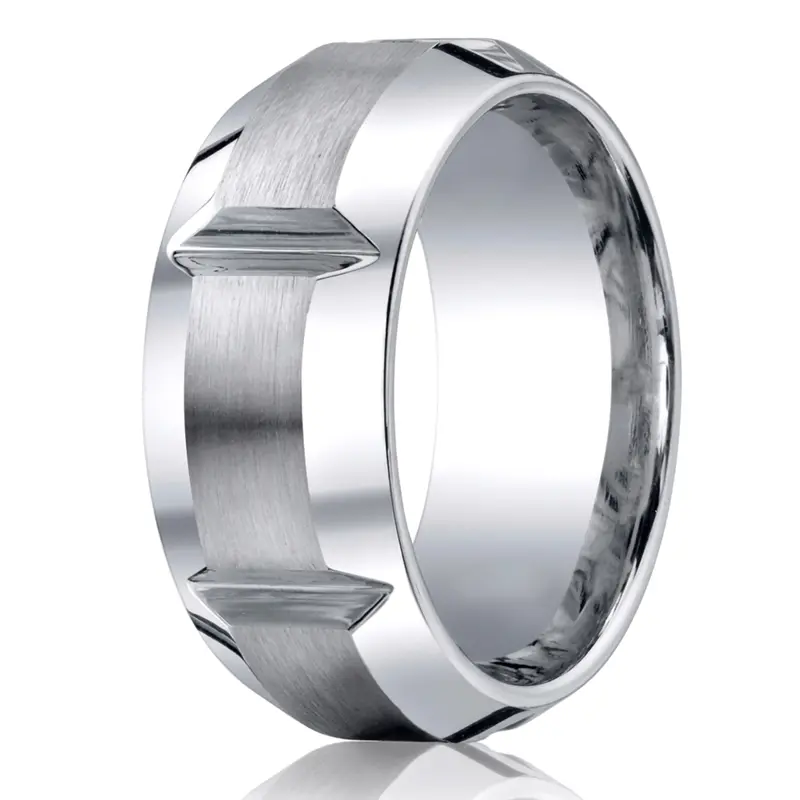 cobalt chrome Cobaltchrome™ 10mm Comfort-Fit Satin-Finished, High Polished Grooves & Beveled Edge Design Ring - main view