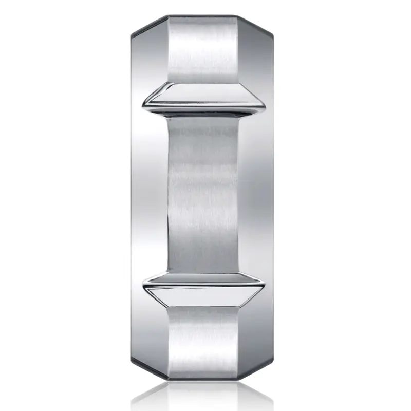 cobalt chrome Cobaltchrome™ 10mm Comfort-Fit Satin-Finished, High Polished Grooves & Beveled Edge Design Ring - alternate view 2