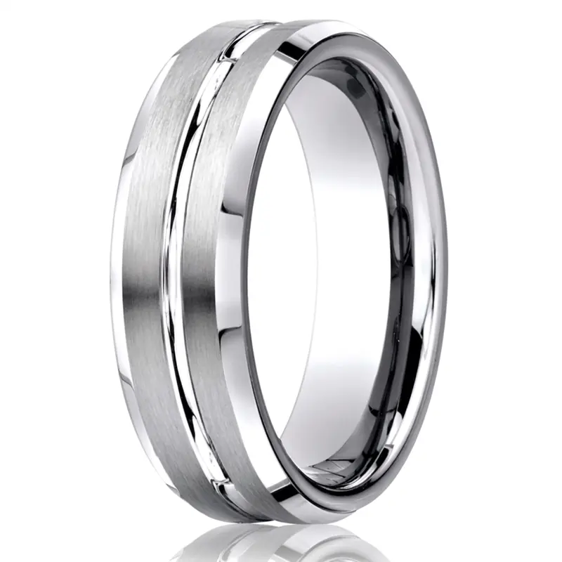 cobalt chrome Cobaltchrome™ 7mm Comfort-Fit Satin-Finished Beveled Edge Design Ring - main view
