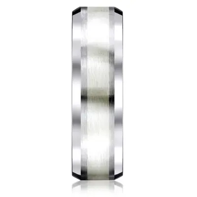 Cobaltchrome™- Silver 7mm Comfort-Fit Satin-Finished Silver Inlay Design Ring - view 2 of 2