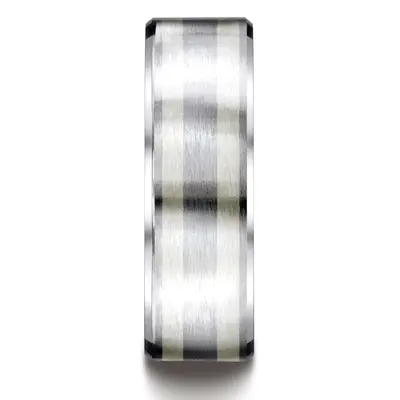Cobaltchrome™- Silver 8mm Comfort-Fit Satin-Finished Parallel Silver Inlay Design Ring - view 2 of 2