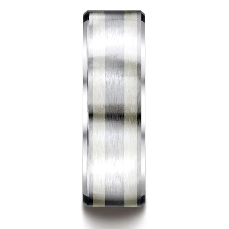 cobalt chrome Cobaltchrome™- Silver 8mm Comfort-Fit Satin-Finished Parallel Silver Inlay Design Ring - alternate view 2