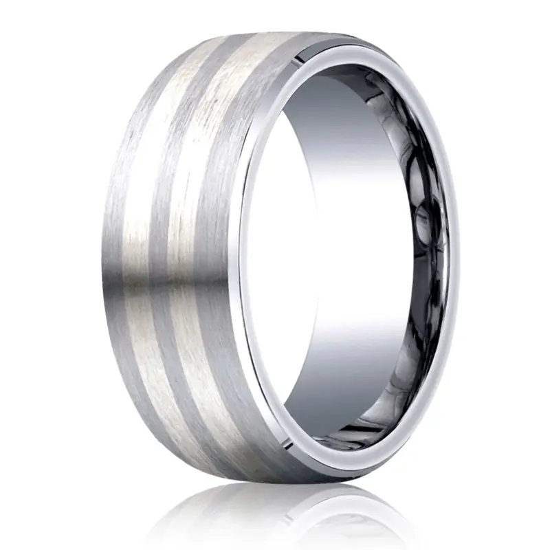 cobalt chrome Cobaltchrome™- Silver 8mm Comfort-Fit Satin-Finished Parallel Silver Inlay Design Ring - main view