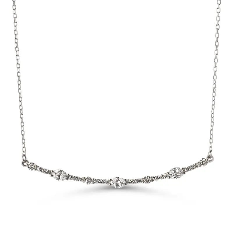 14K white gold Oval Round Diamond Bar Necklace 1/2 ct.tw - alternate view 3