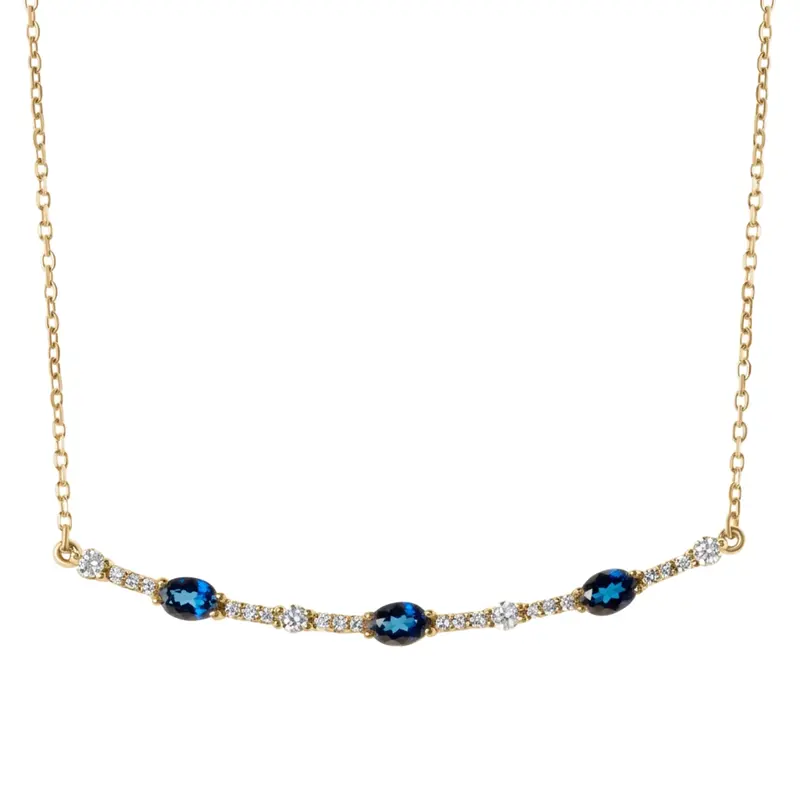 14K white gold Oval Sapphire and Round Diamond Bar Necklace 1/5 ct.tw - alternate view 2