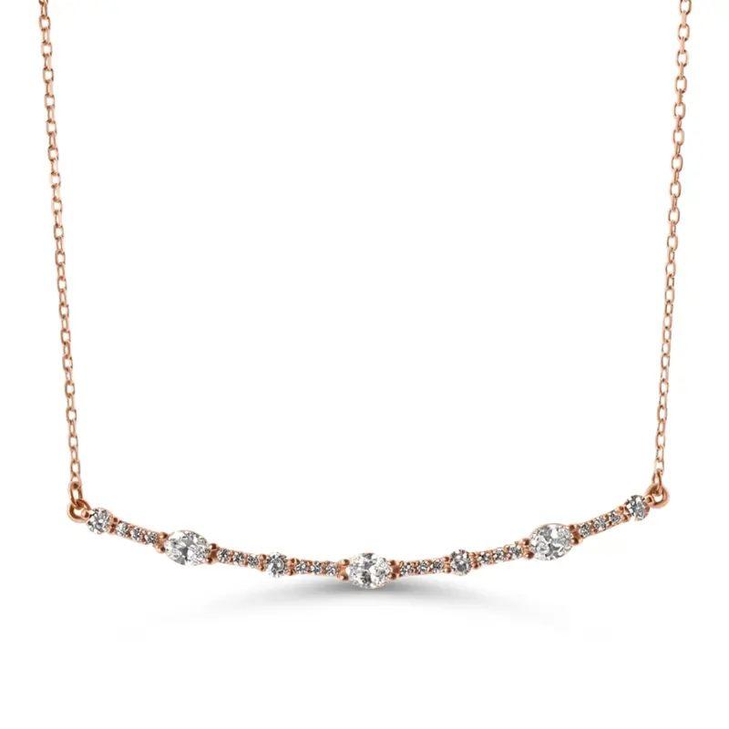 14K white gold Oval Round Diamond Bar Necklace 1/2 ct.tw - alternate view 4