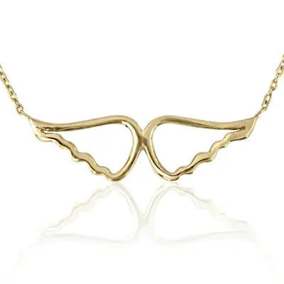 14K Gold Solid Angel Wings Pendant