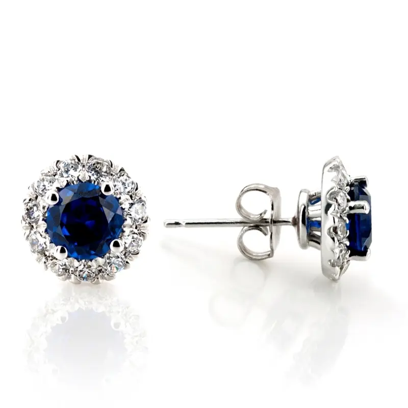 14K gold Dazzling Blue Sapphire And Diamond Halo Earrings(1.25 ct. tw.) - main view