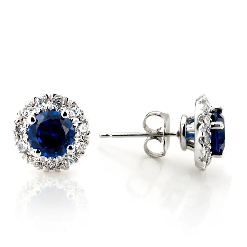 14K gold Dazzling Blue Sapphire And Diamond Halo Earrings(1.00 ct. tw.) - main view