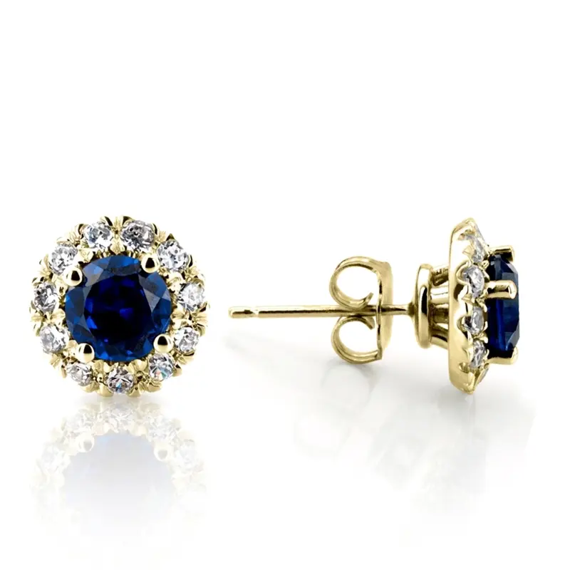14K gold Dazzling Blue Sapphire And Diamond Halo Earrings(0.60 ct. tw.) - alternate view 2