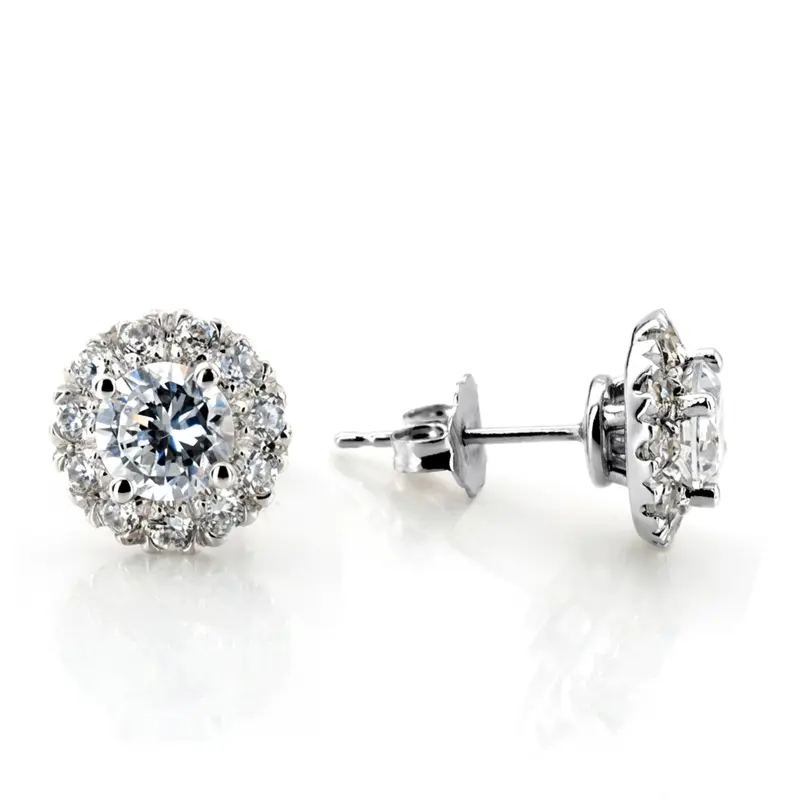 14K gold Pave Set Diamond Halo Earrings(1.16ct. tw.) - main view