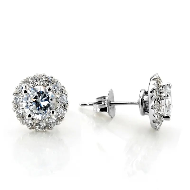 14K gold Pave Set Diamond Halo Earrings(0.57ct. tw.) - main view