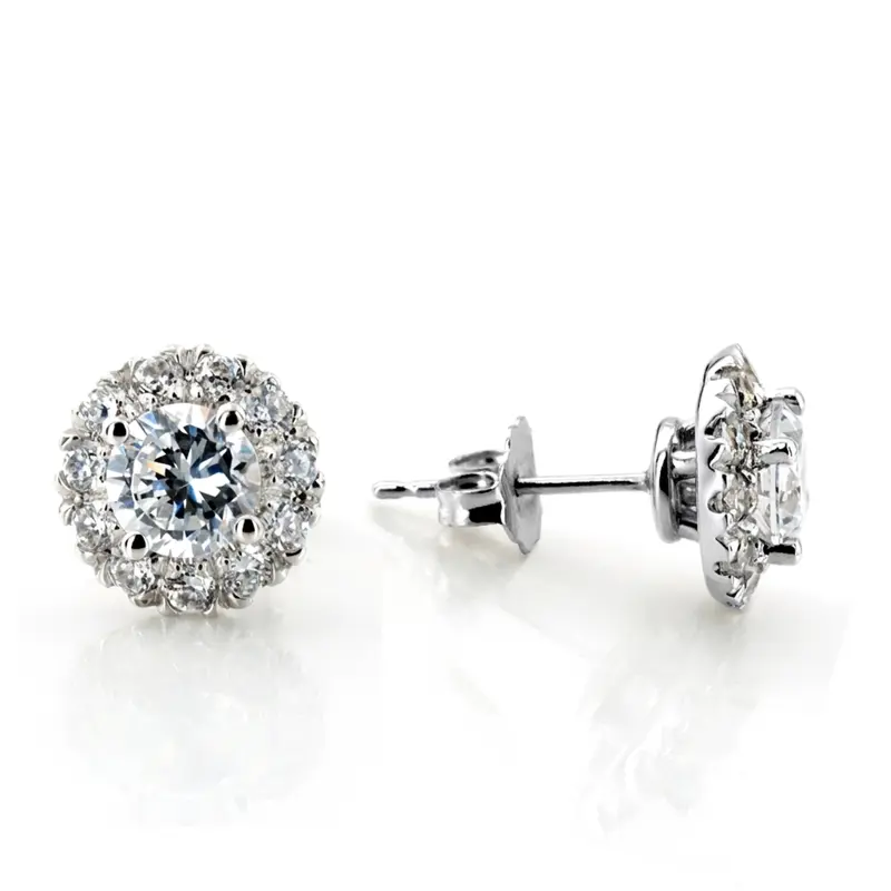 14K gold Pave Set Diamond Halo Earrings(0.40ct. tw.) - main view