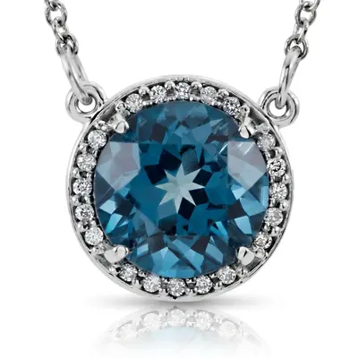 14K White Gold Blue Topaz And 0.05 CTW Diamond 16" Pendant - view 1 of 2