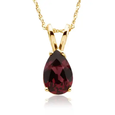 Genuine Pear Shape Rhodolite Garnet 14K Gold Necklace