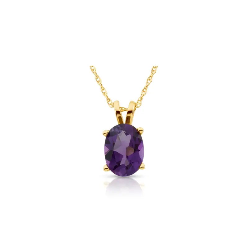 14K gold Genuine Amethyst Solitaire 14K Gold Necklace - main view