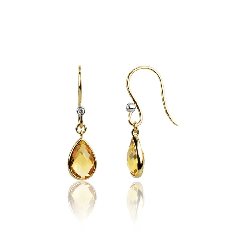 14K gold Citrine And 0.02 ct. tw. Diamond Dangle Earrings - main view