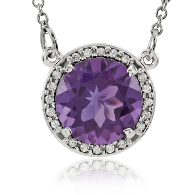 14K gold Amethyst Center 0.05 CTW Accent Diamond 14K White Gold Necklace - main view