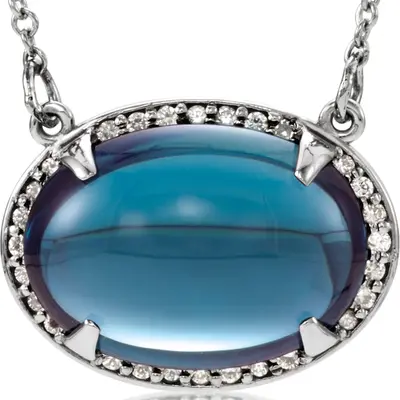14K White Gold London Blue Topaz And 1/6 ctw Diamond Necklace - view 1 of 2