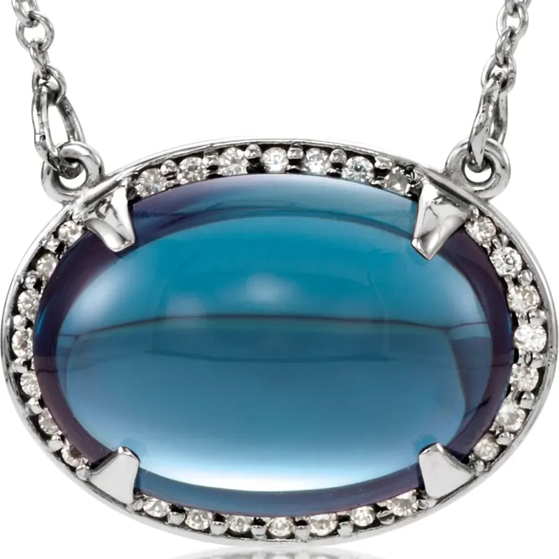14K gold 14K White Gold London Blue Topaz And 1/6 ctw Diamond Necklace - main view