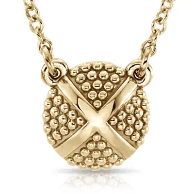 Beaded XO Design 14K Gold Pendant With 18" Chain - view 1 of 4